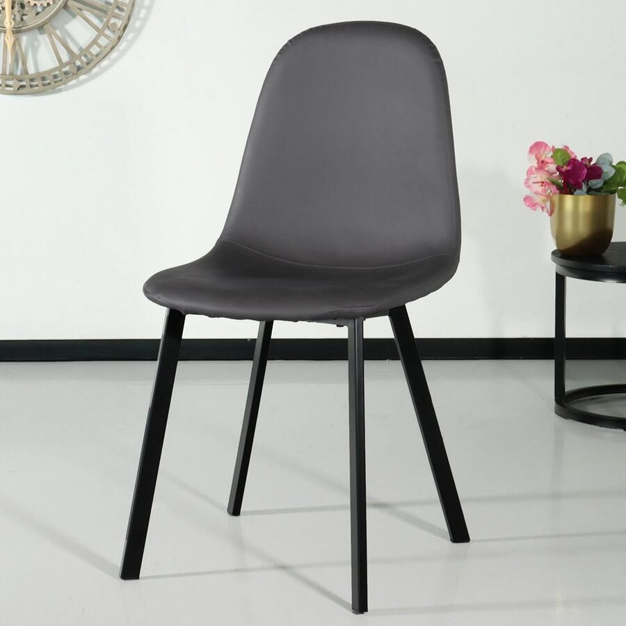 Lizzely Garden & Living SET DEAL: 4 stuks Eetkamerstoel Simpy antraciet PU kunstleder eetstoel zetel - Foto 2