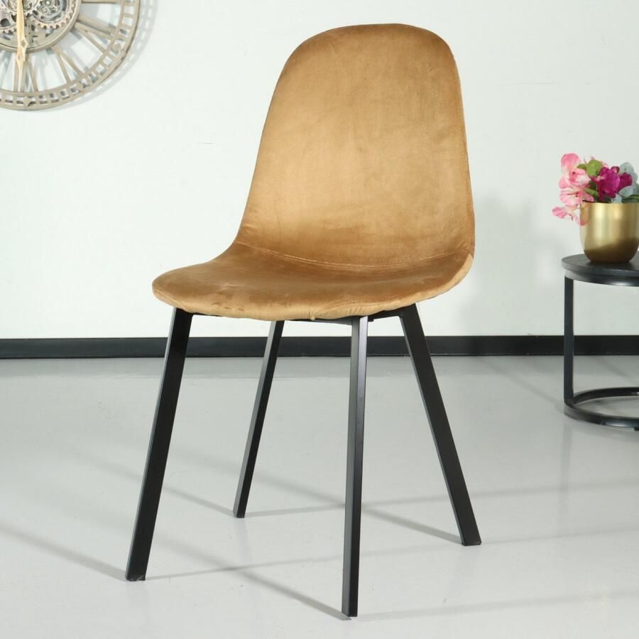 Lizzely Garden & Living SET DEAL: 4 stuks Eetkamerstoel Simpy bruin velvet eetstoel zetel - Foto 2