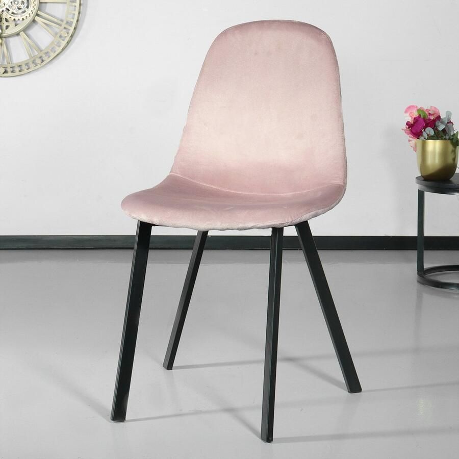 Lizzely Garden & Living SET DEAL: 4 stuks Eetkamerstoel Simpy lichtroze velvet eetstoel zetel - Foto 2