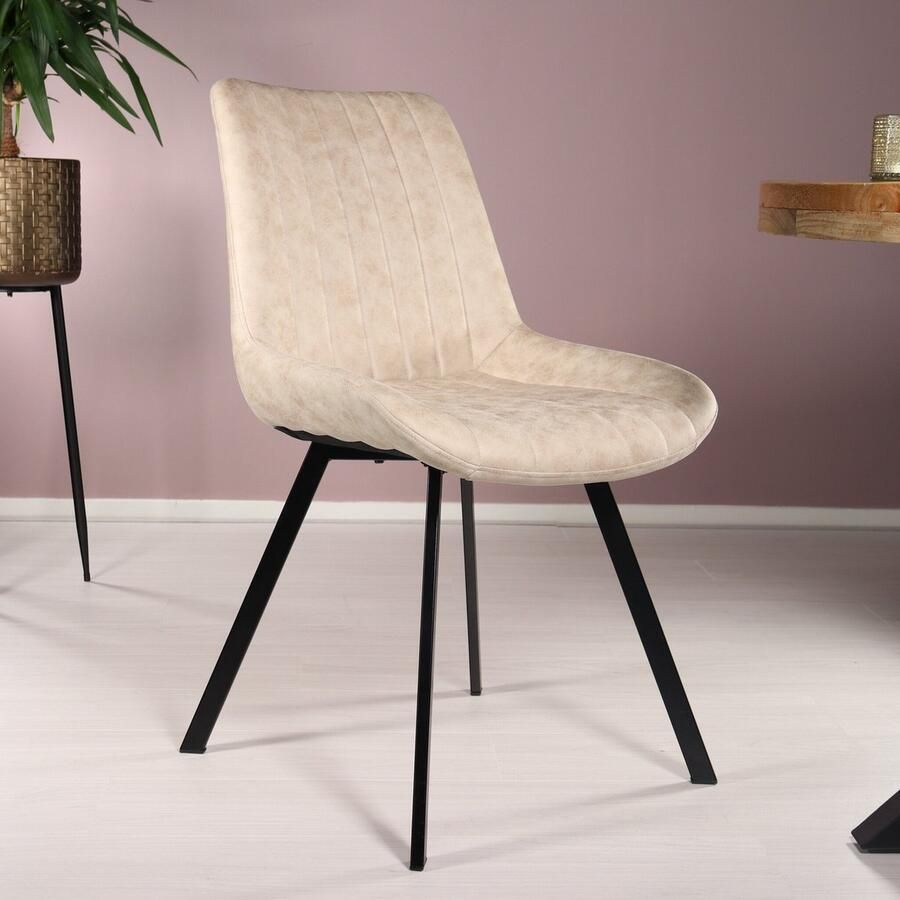 Lizzely Garden & Living SET DEAL: 4 stuks Eetkamerstoel Susta beige microvezel eetstoel zetel - Foto 2