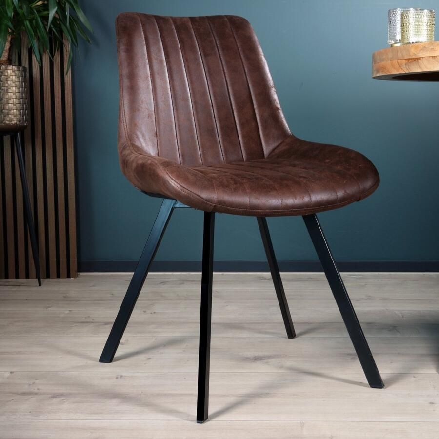 Lizzely Garden & Living SET DEAL: 6 stuks Eetkamerstoel Susta bruin microvezel eetstoel zetel - Foto 2