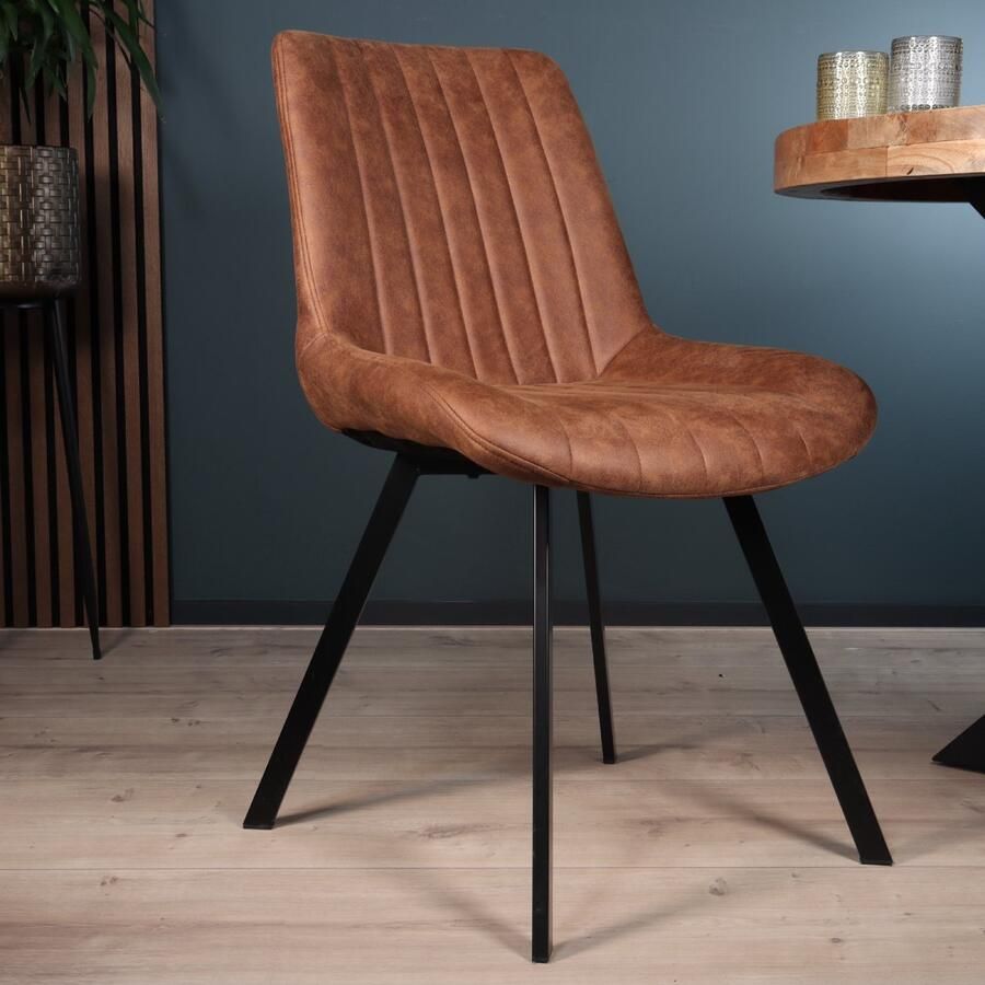 Lizzely Garden & Living SET DEAL: 4 stuks Eetkamerstoel Susta cognac microvezel eetstoel zetel - Foto 2