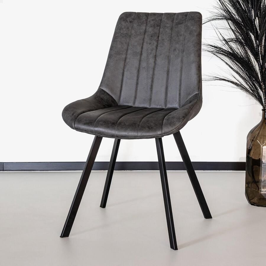 Lizzely Garden & Living SET DEAL: 4 stuks Eetkamerstoel Susta grijs microvezel eetstoel zetel - Foto 2