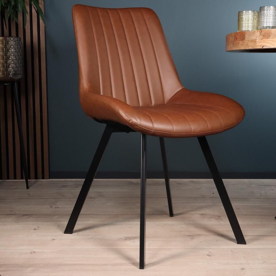 Lizzely Garden & Living SET DEAL: 4 stuks Eetkamerstoel Susta PU cognac kunstleder eetstoel zetel - Foto 2