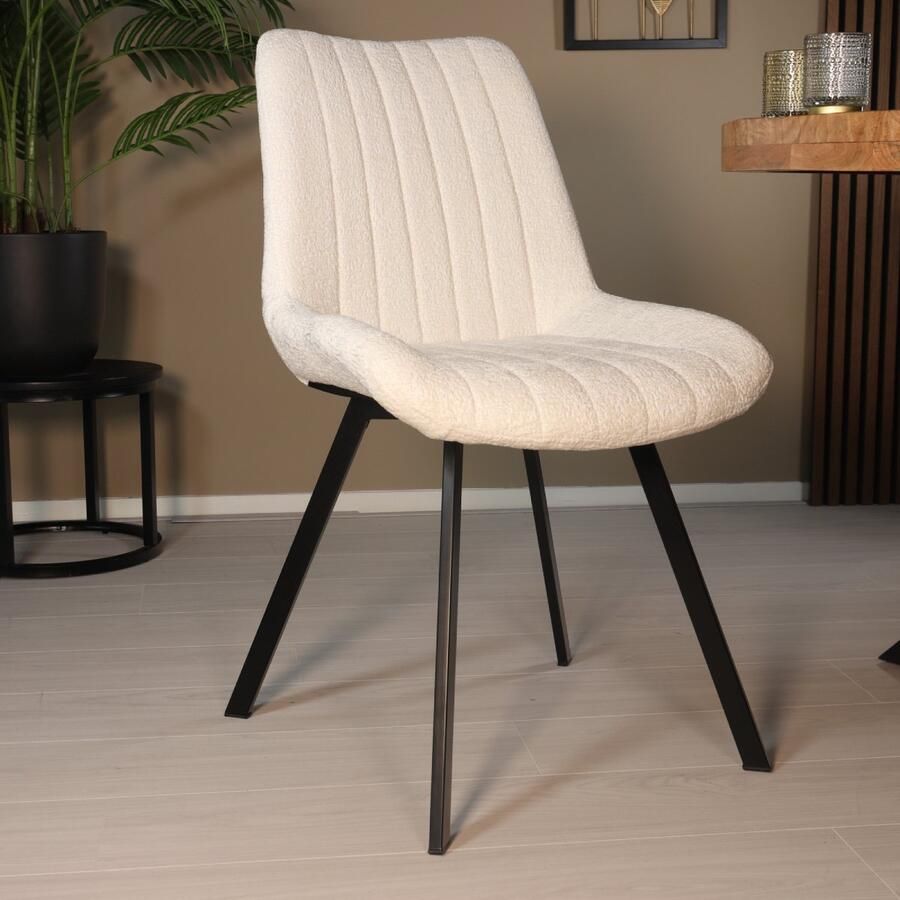 Lizzely Garden & Living SET DEAL: 6 stuks Eetkamerstoel Susta wit chenille eetstoel zetel