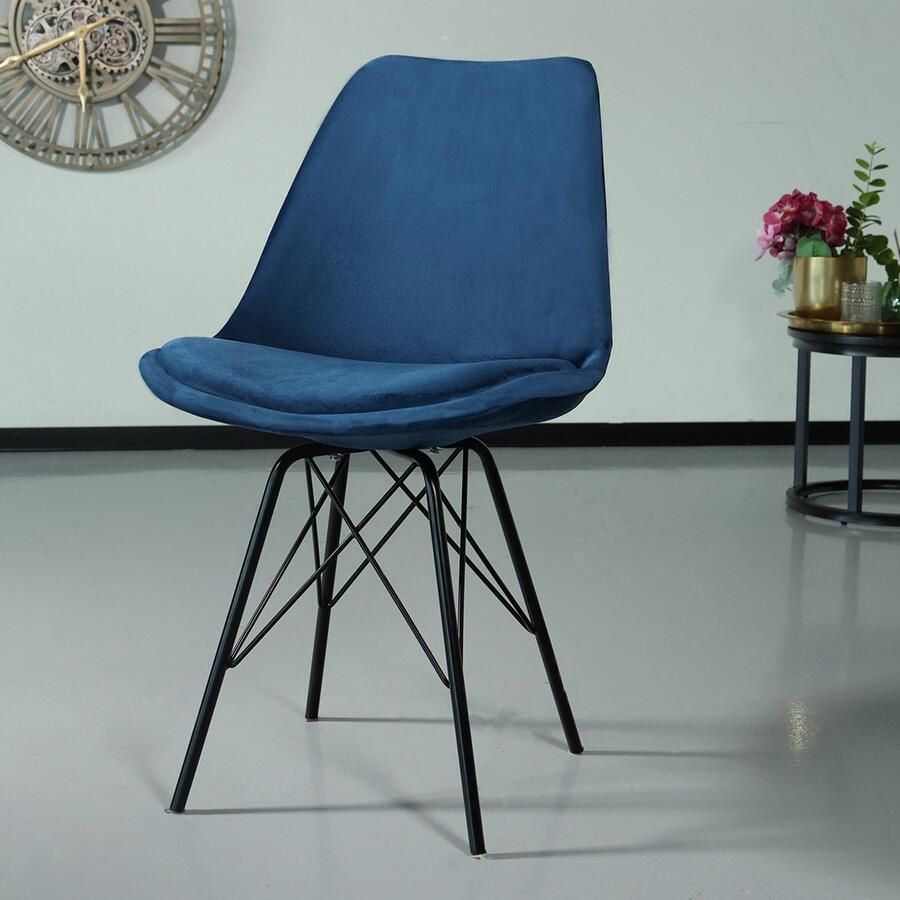 Lizzely Garden & Living SET DEAL: 6 stuks Eetkamerstoel Viga donkerblauw velvet eetstoel - Foto 2