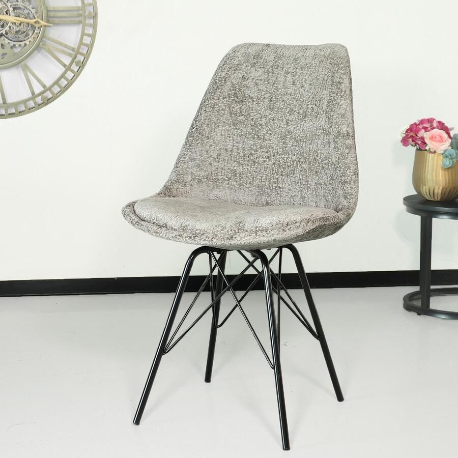 Lizzely Garden & Living SET DEAL: 4 stuks Eetkamerstoel Viga grijs chenille eetstoel zetel - Foto 2