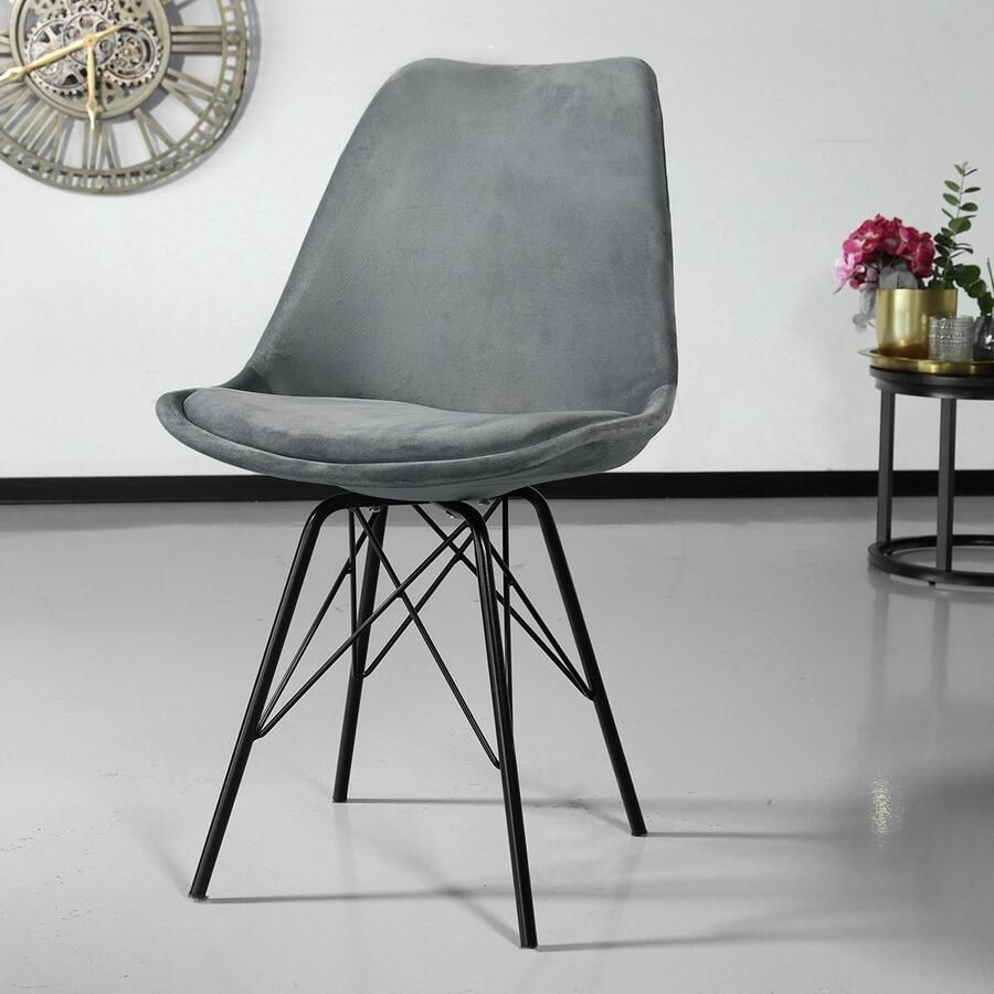 Lizzely Garden & Living SET DEAL: 4 stuks Eetkamerstoel Viga grijs velvet eetstoel - Foto 2
