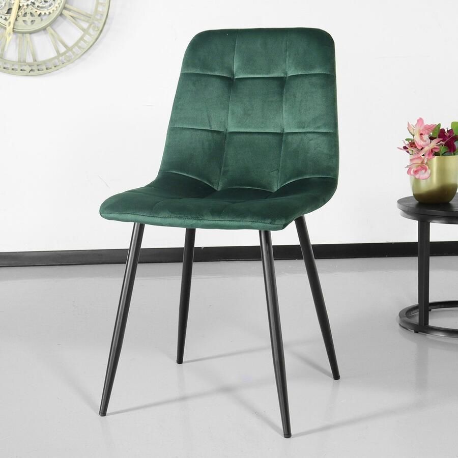 Lizzely Garden & Living SET DEAL: 6 stuks Eetkamerstoel Catoo donkergroen velvet eetstoel zetel - Foto 2