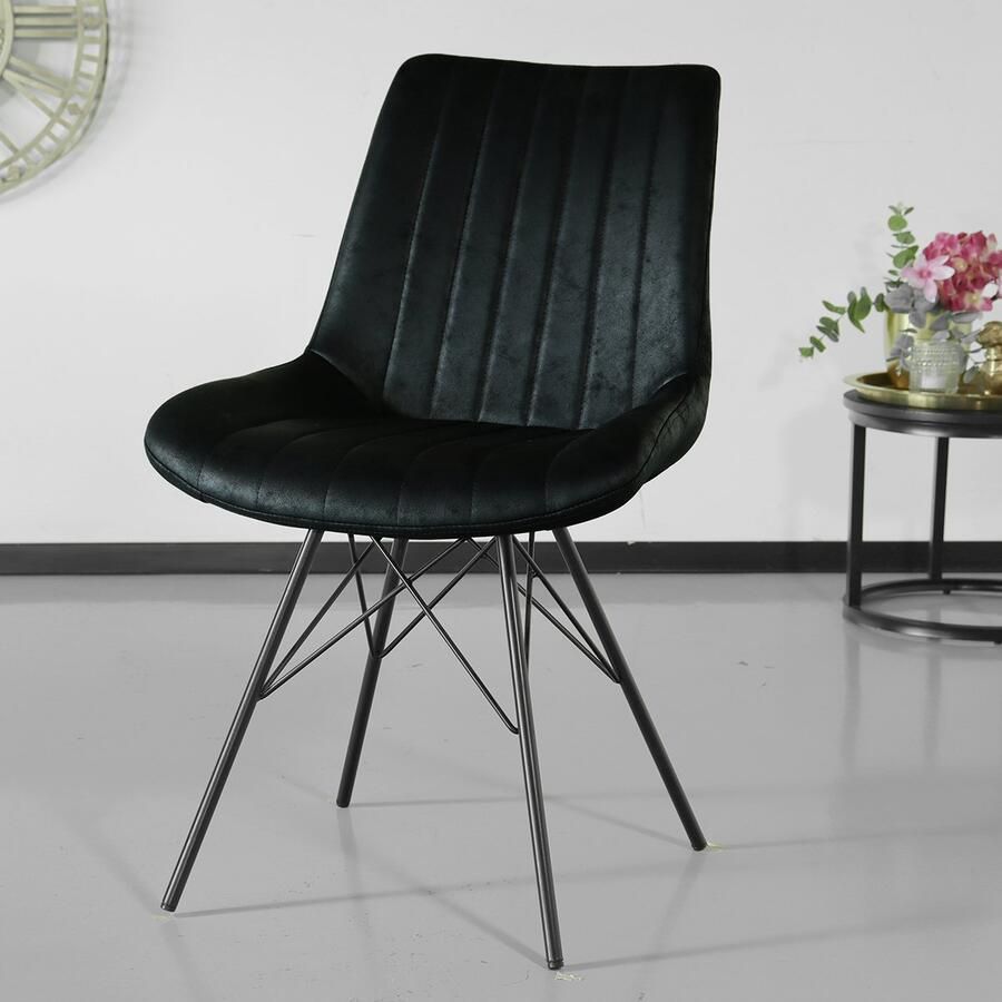 Lizzely Garden & Living SET DEAL: 6 stuks Eetkamerstoel Chesro zwart eetstoel industrieel zetel - Foto 2