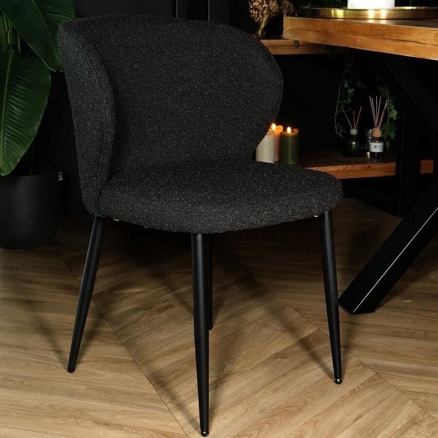 Lizzely Garden & Living SET DEAL: 6 stuks Eetkamerstoel Coco boucle zwart eetstoel zetel