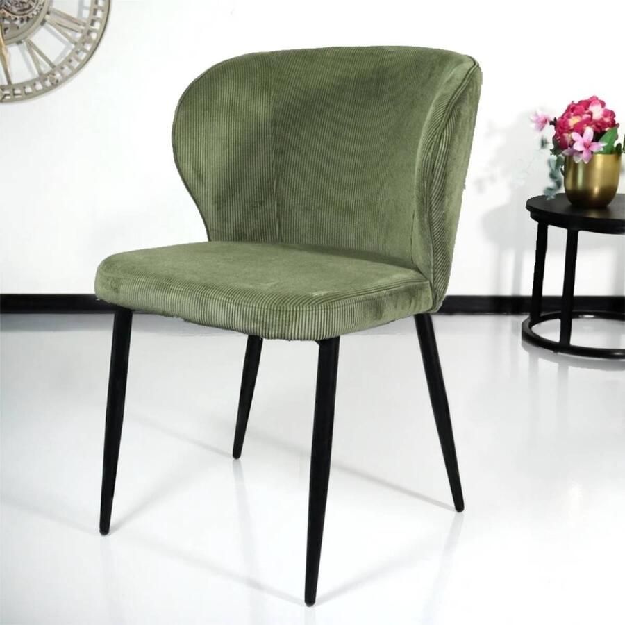 Lizzely Garden & Living SET DEAL: 6 stuks Eetkamerstoel Coco donkergroen ribstof eetstoel