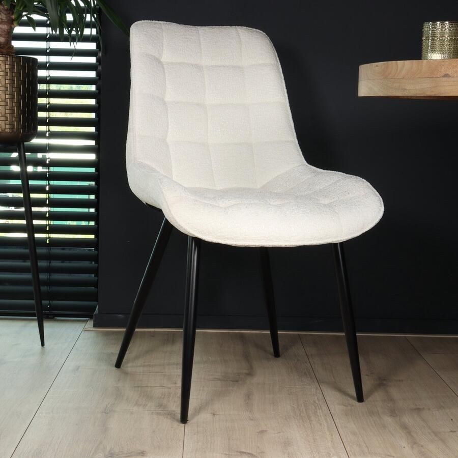 Lizzely Garden & Living SET DEAL: 6 stuks Eetkamerstoel De Vince wit chenille eetstoel zetel