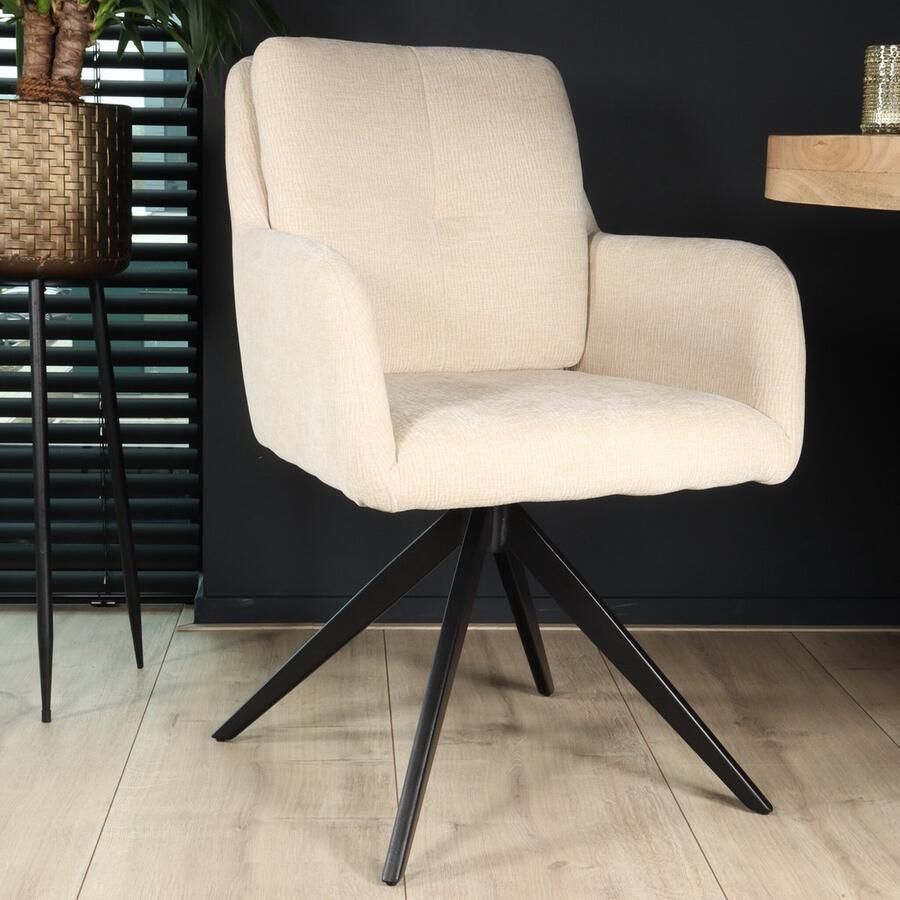 Lizzely Garden & Living SET DEAL: 6 stuks Eetkamerstoel draaibaar Lieve ribstof wit draaibare eetstoel