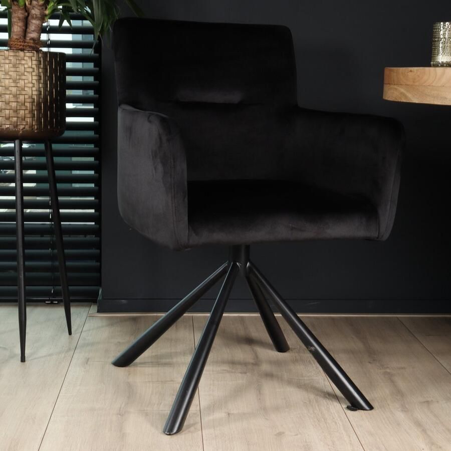 Lizzely Garden & Living SET DEAL: 4 stuks Eetkamerstoel draaibaar met armleuning Puck velvet zwart eetstoel draaibare stoel zetel - Foto 3