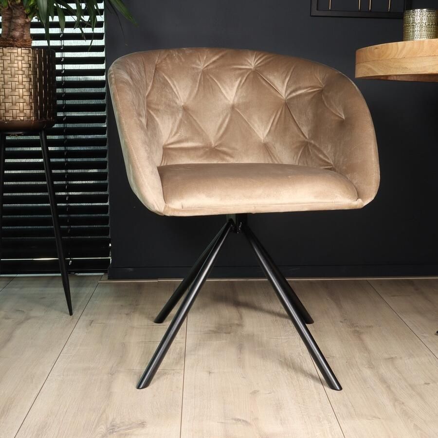 Lizzely Garden & Living SET DEAL: 4 stuks Eetkamerstoel draaibaar Willow taupe velvet eetstoel draaibare stoel zetel