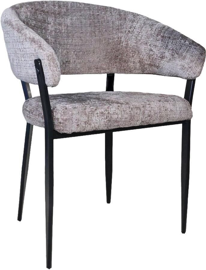 Lizzely Garden & Living Eetkamerstoel met armleuning Japandi Ziva taupe chenille eetstoel zetel