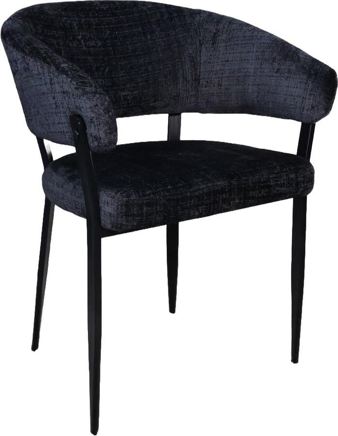 Lizzely Garden & Living Eetkamerstoel met armleuning Japandi Ziva zwart chenille eetstoel zetel