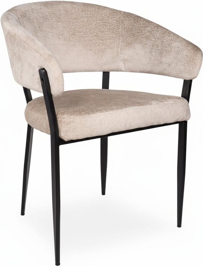 Lizzely Garden & Living Eetkamerstoel met armleuning Japandi Ziva beige chenille