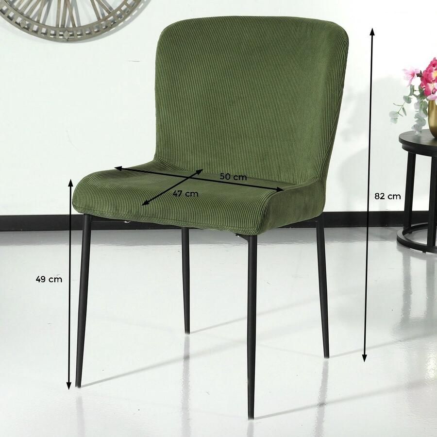 Lizzely Garden & Living SET DEAL: 6 stuks Eetkamerstoel Maxime groen ribstof eetstoelzetel - Foto 2