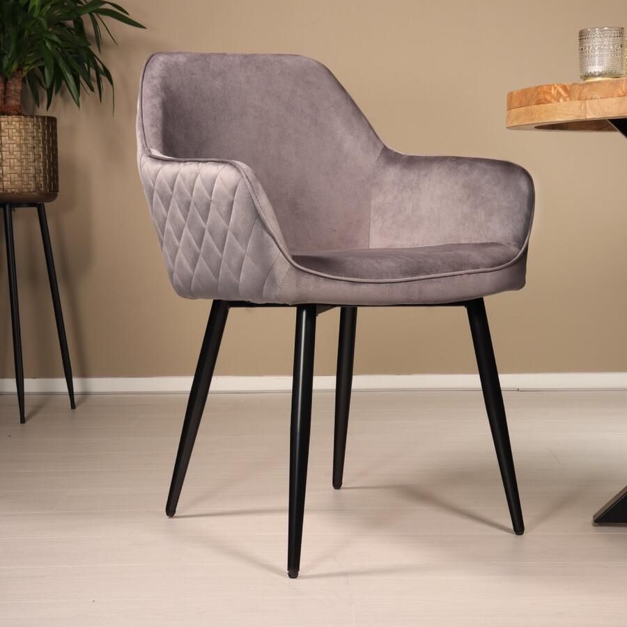 Lizzely Garden & Living SET DEAL: 6 stuks Eetkamerstoel met armleuning Ares velvet grijs eetstoel zetel