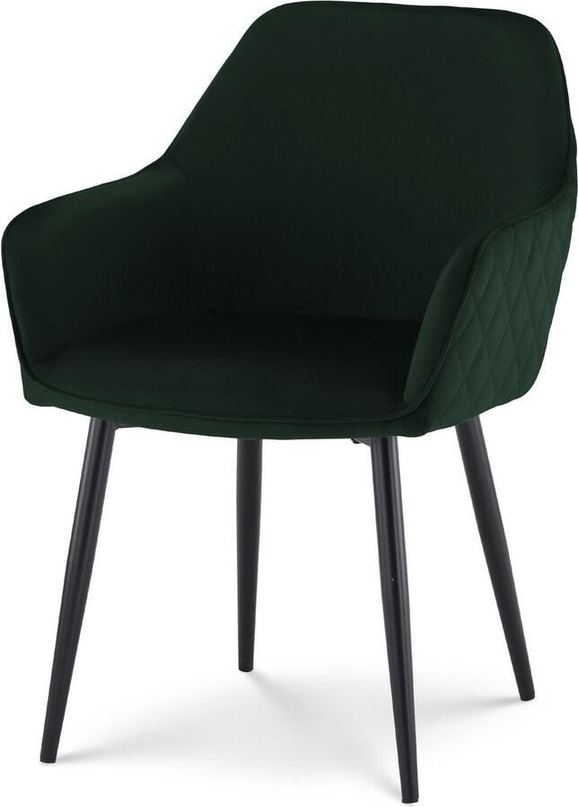 Lizzely Garden & Living SET DEAL: 6 stuks Eetkamerstoel met armleuning Ares velvet donkergroen eetstoel zetel
