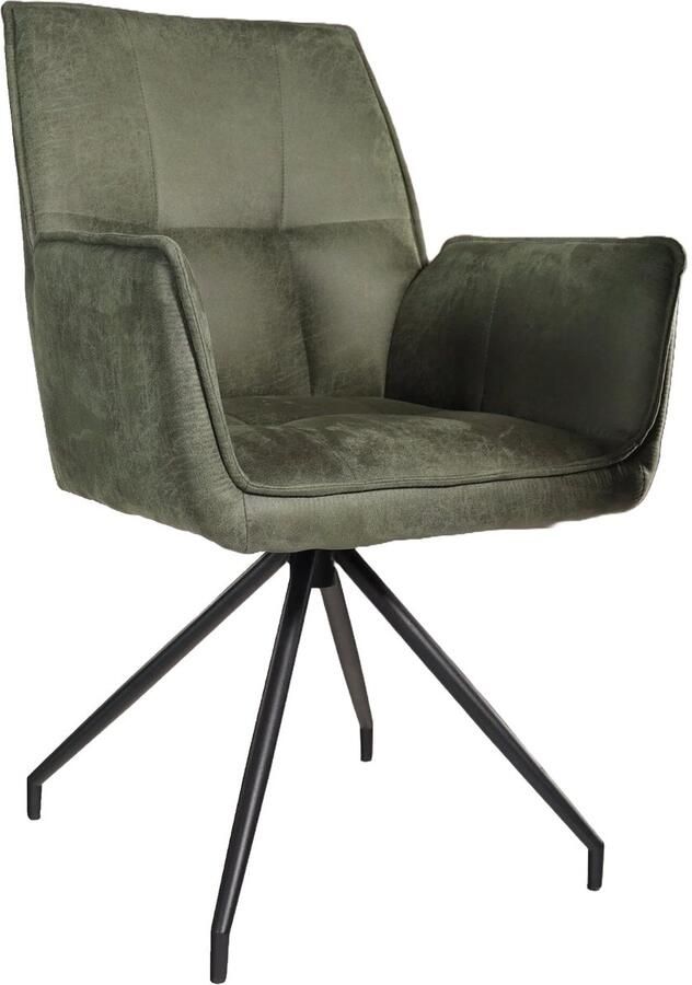 Lizzely Garden & Living SET DEAL: 6 stuks Eetkamerstoel met armleuning Bowie donkergroen microvezel eetstoel industrieel zetel