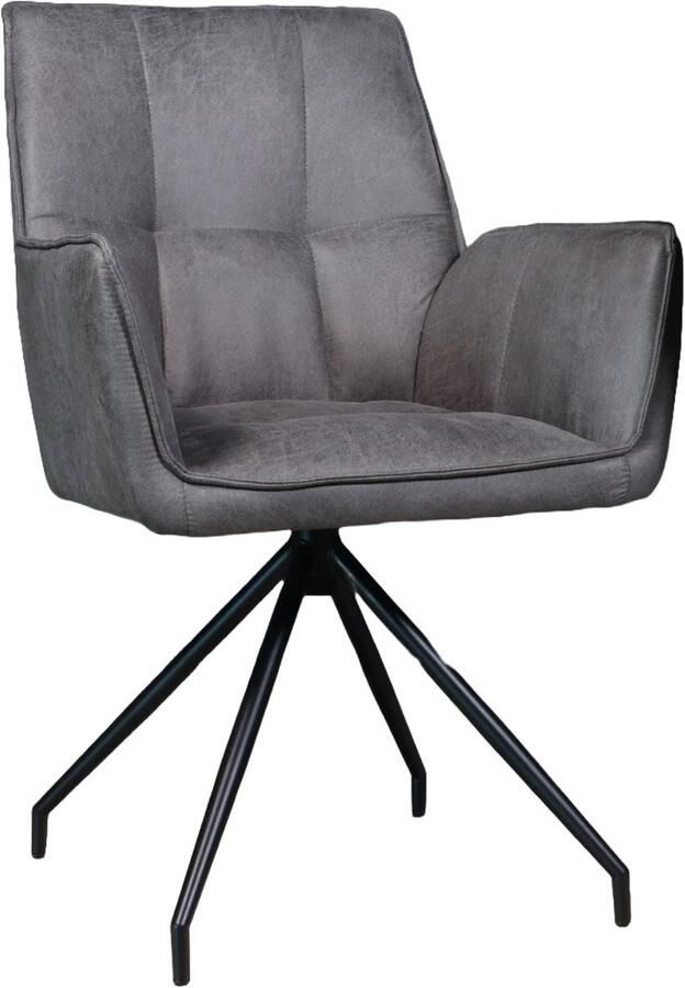 Lizzely Garden & Living SET DEAL: 6 stuks Eetkamerstoel met armleuning Bowie antraciet microvezel eetstoel industrieel zetel