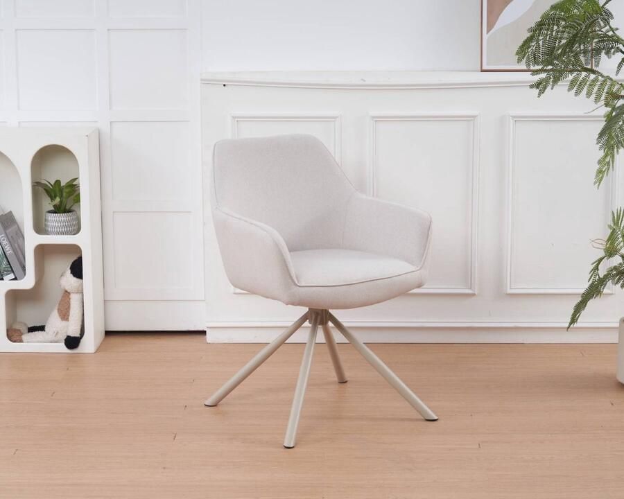Lizzely Garden & Living Eetkamerstoel met armleuning draaibaar beige linnen stof Lies eetstoel draaibare stoel zetel - Foto 2