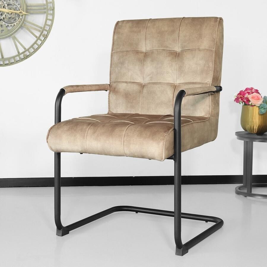 Lizzely Garden & Living SET DEAL: 6 stuks Eetkamerstoel met armleuning Indy beige velvet eetstoel zetel - Foto 3