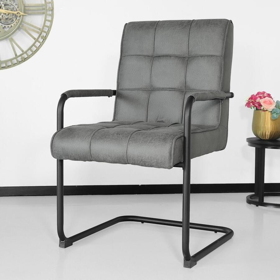 Lizzely Garden & Living SET DEAL: 6 stuks Eetkamerstoel met armleuning Indy antraciet microvezel eetstoel zetel - Foto 2