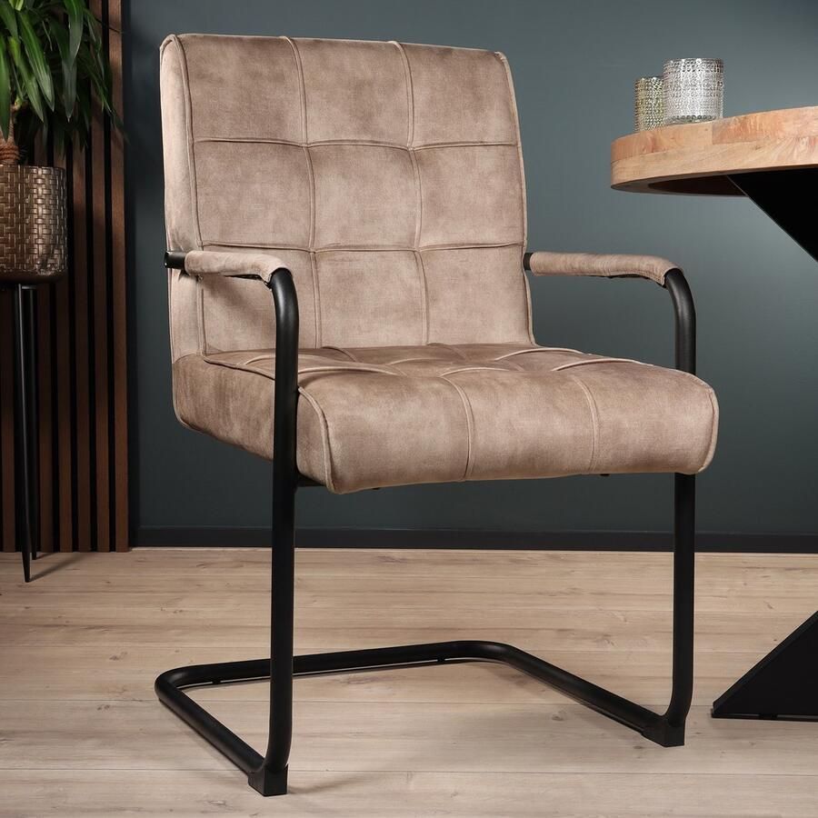 Lizzely Garden & Living SET DEAL: 6 stuks Eetkamerstoel met armleuning Indy beige velvet eetstoel zetel