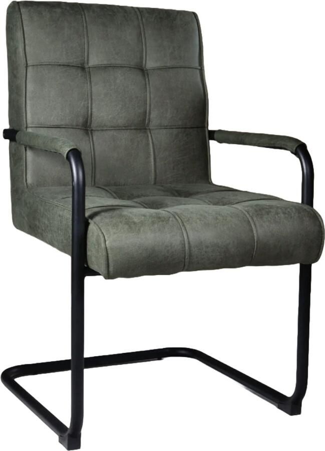 Lizzely Garden & Living Eetkamerstoel met armleuning Indy donkergroen microvezel eetstoel