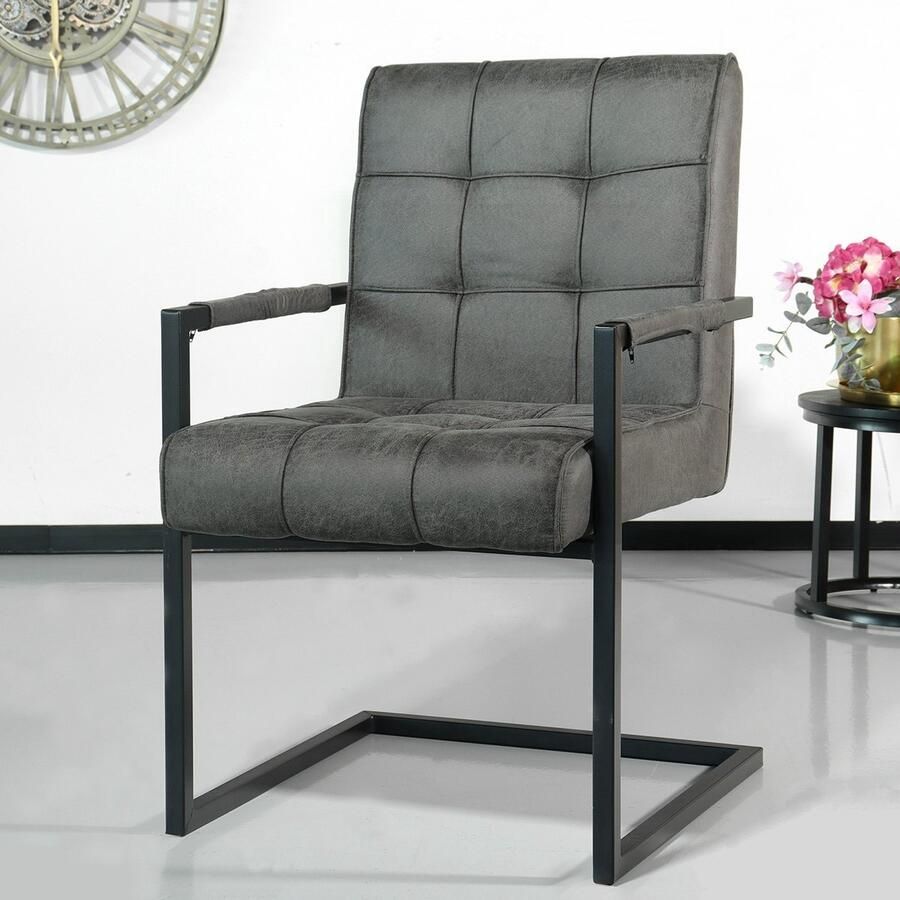 Lizzely Garden & Living SET DEAL: 6 stuks Eetkamerstoel met armleuning Milan antraciet microvezel industrieel - Foto 3