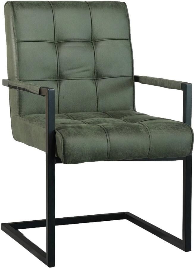 Lizzely Garden & Living SET DEAL: 4 stuks Eetkamerstoel met armleuning Milan donkergroen microvezel industrieel eetstoel zetel
