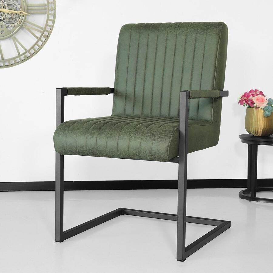 Lizzely Garden & Living SET DEAL: 6 stuks Eetkamerstoel met armleuning Timor donkergroen microvezel eetstoel zetel - Foto 2