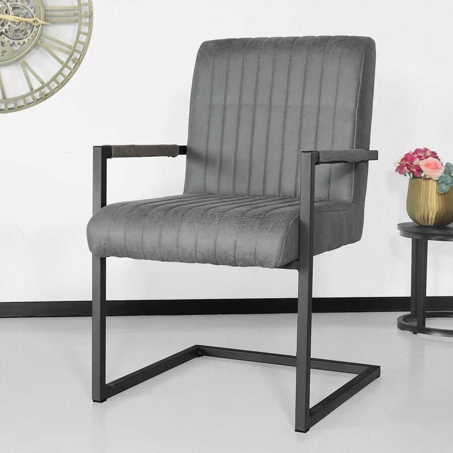 Lizzely Garden & Living SET DEAL: 6 stuks Eetkamerstoel met armleuning Timor antraciet microvezel eetstoel zetel - Foto 2