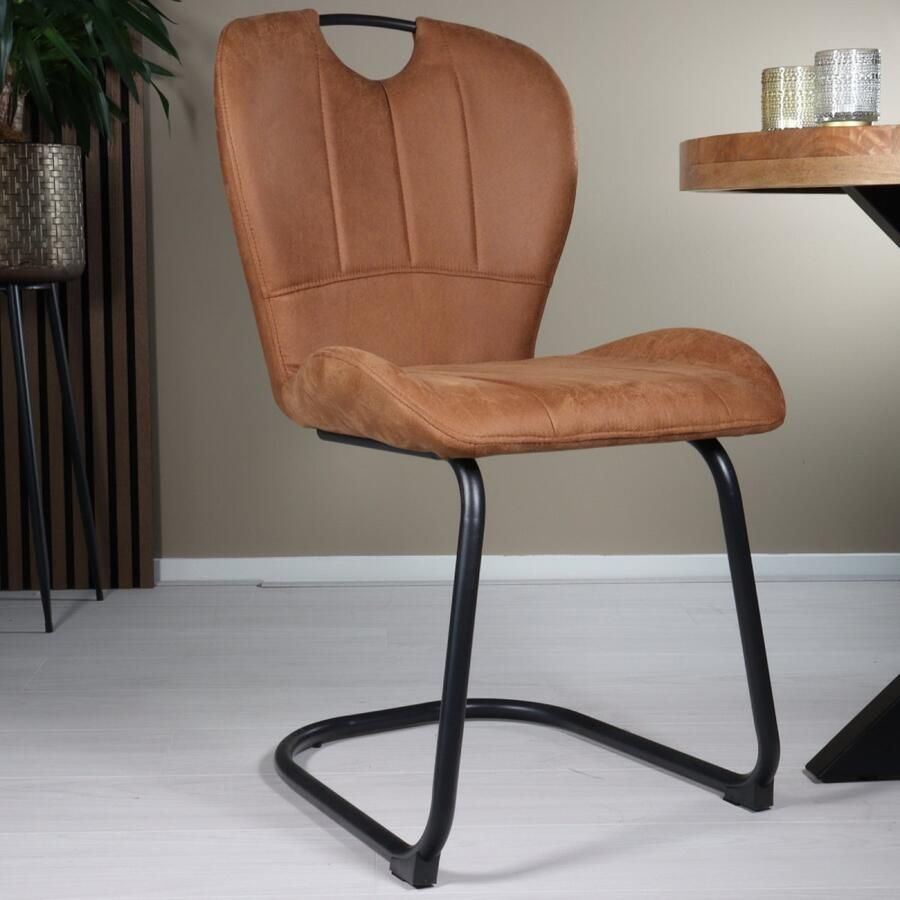 Lizzely Garden & Living SET DEAL: 6 stuks Eetkamerstoel met handgreep Yara cognac microvezel eetstoel industrieel zetel - Foto 2