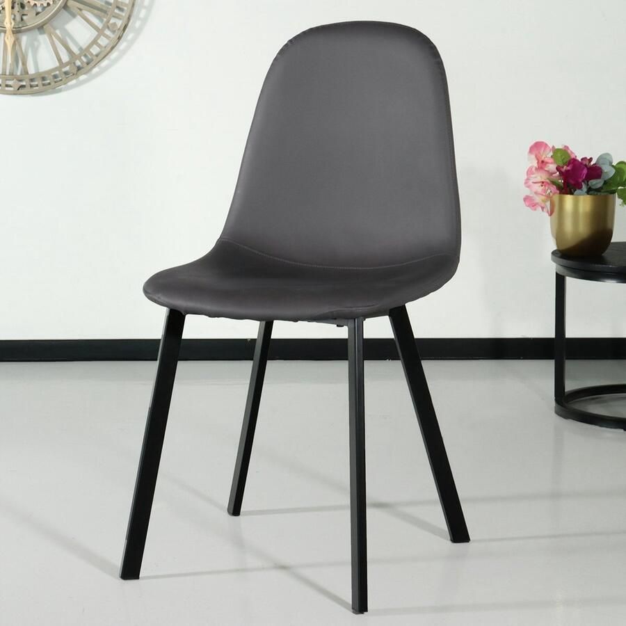 Lizzely Garden & Living SET DEAL: 6 stuks Eetkamerstoel Simpy antraciet PU kunstleder eetstoel zetel - Foto 2