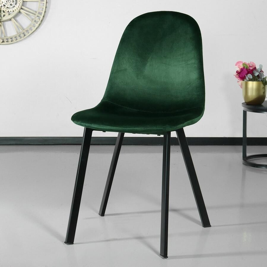 Lizzely Garden & Living SET DEAL: 6 stuks Eetkamerstoel Simpy donkergroen velvet eetstoel zetel - Foto 2