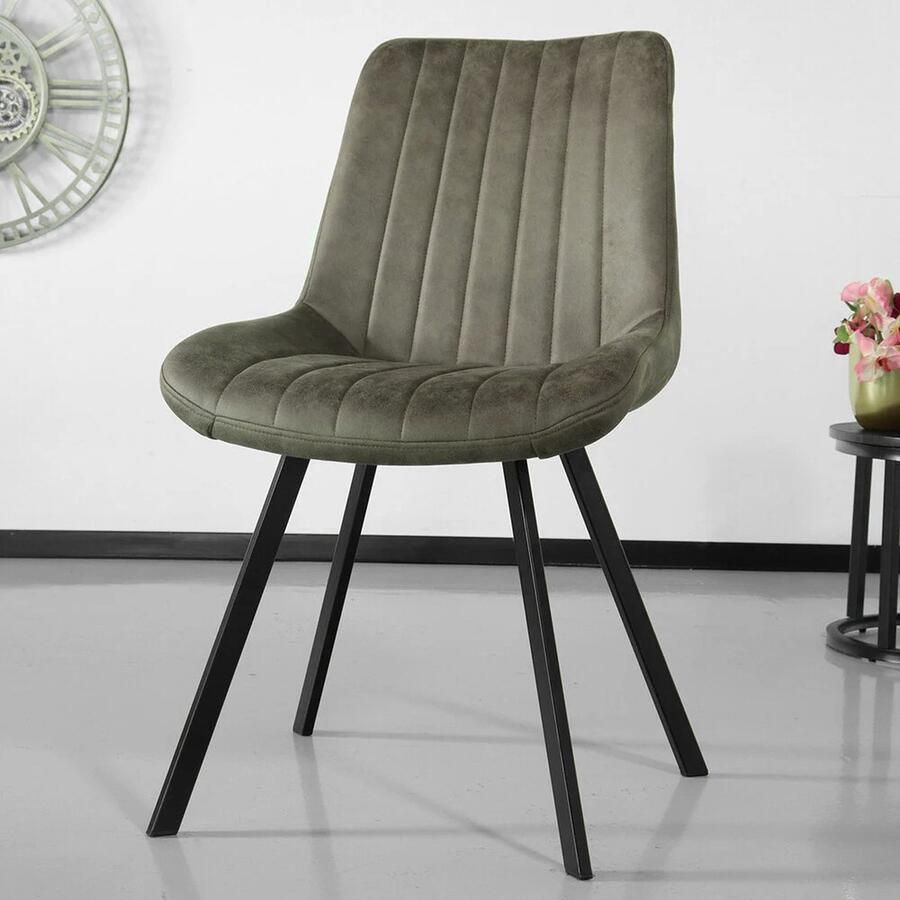 Lizzely Garden & Living SET DEAL: 6 stuks Eetkamerstoel Susta donkergroen microvezel eetstoel zetel - Foto 2
