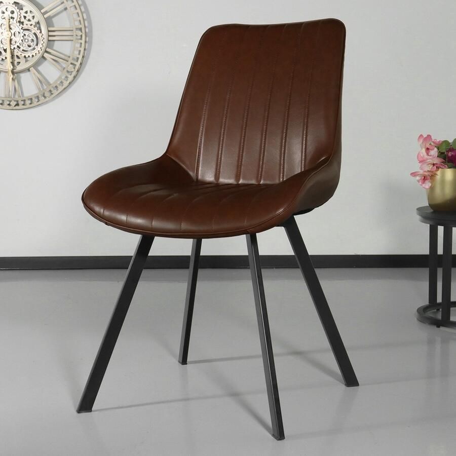 Lizzely Garden & Living SET DEAL: 6 stuks Eetkamerstoel Susta PU cognac kunstleder eetstoel zetel - Foto 2