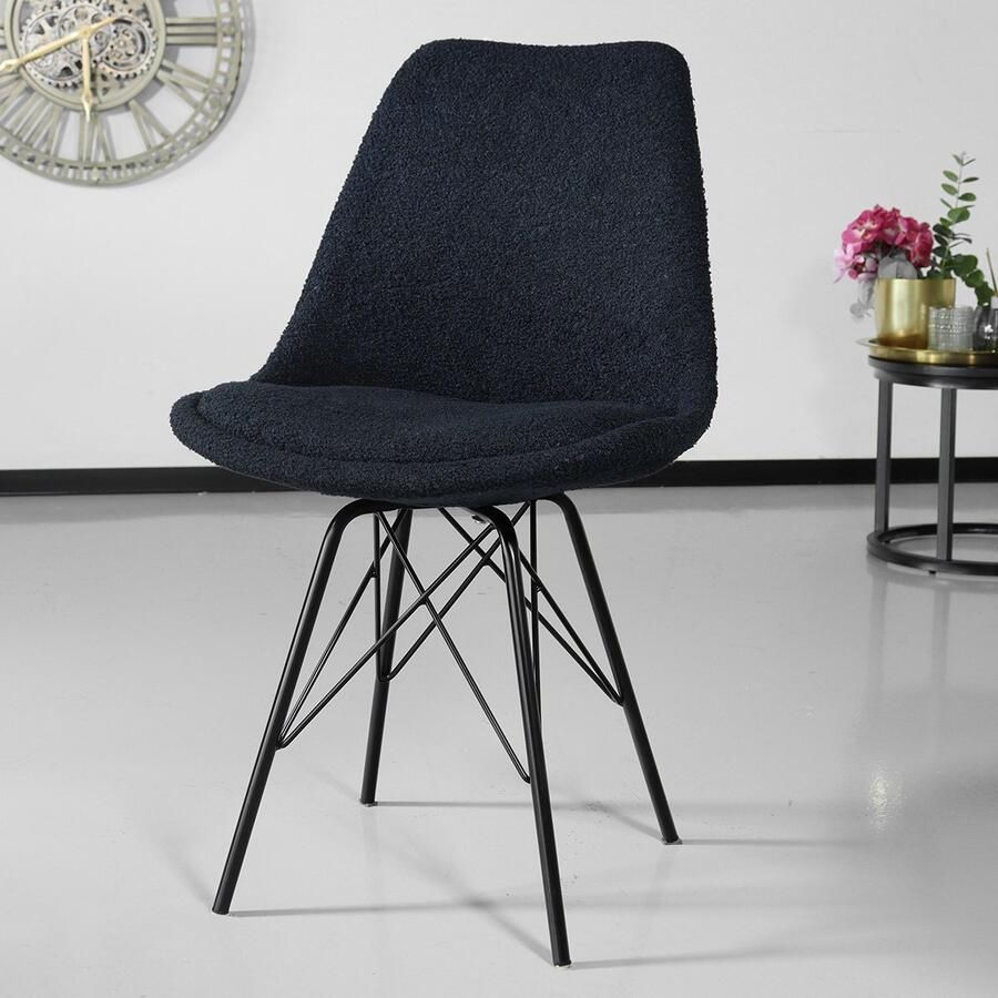 Lizzely Garden & Living SET DEAL: 4 stuks Eetkamerstoel Viga donkerblauw teddy eetstoel