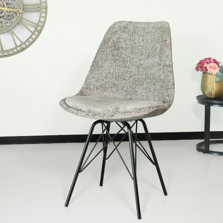 Lizzely Garden & Living SET DEAL: 6 stuks Eetkamerstoel Viga grijs chenille eetstoel zetel - Foto 2