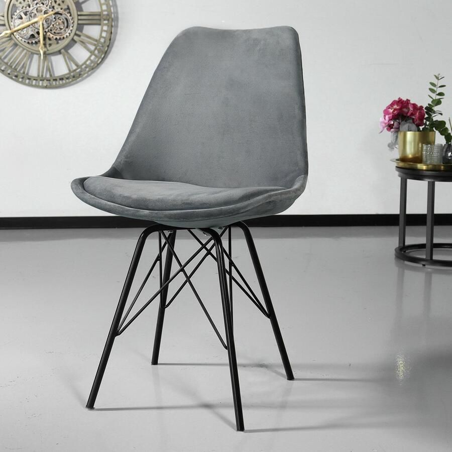 Lizzely Garden & Living SET DEAL: 6 stuks Eetkamerstoel Viga grijs velvet eetstoel - Foto 2