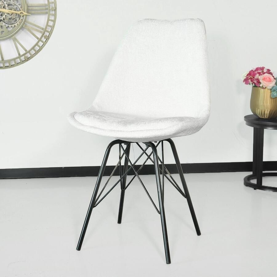 Lizzely Garden & Living SET DEAL: 6 stuks Eetkamerstoel Viga wit chenille eetstoel zetel - Foto 2