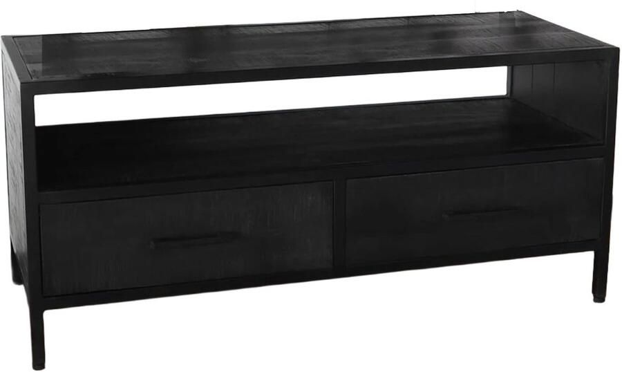 Lizzely Garden & Living Tv meubel industrieel mangohout Fello zwart tv kast met 2 lades 100cm duurzaam mango massief hout tv-meubel - Foto 3