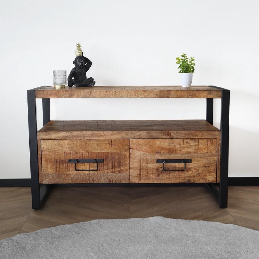 Lizzely Garden & Living TV meubel industrieel mangohout Ilse 100cm tv kast duurzaam mango massief hout tv-meubel