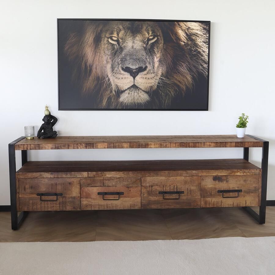 Lizzely Garden & Living TV meubel industrieel mangohout Ilse 180cm tv kast duurzaam mango massief hout tv-meubel