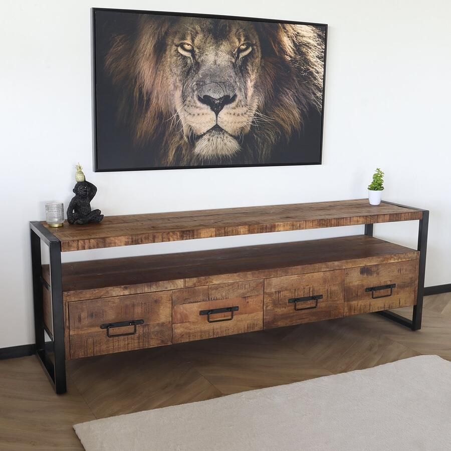 Lizzely Garden & Living TV meubel industrieel mangohout Ilse 180cm tv kast duurzaam mango massief hout tv-meubel - Foto 2